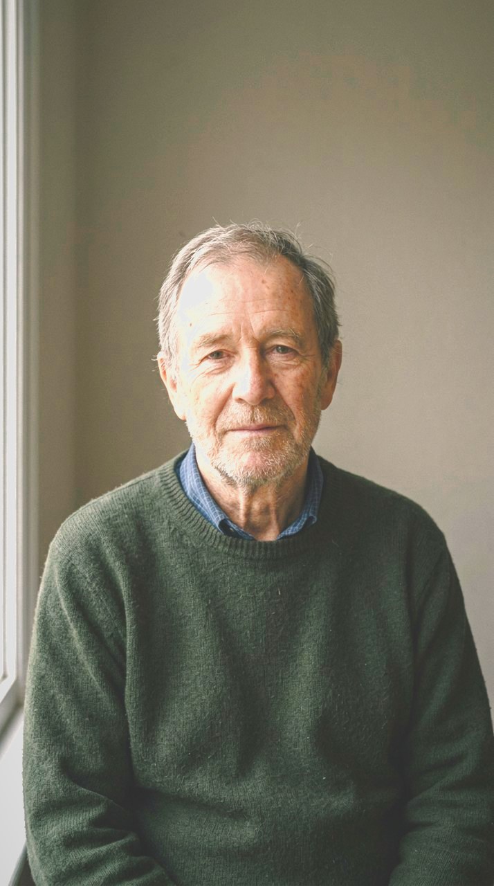 Graded with People Library: Late window light on a face, warmed and lifted, the room left dim.